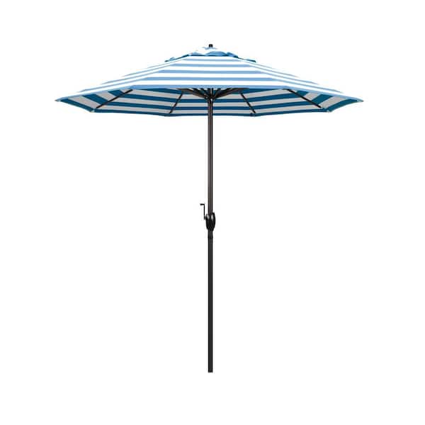 California Umbrella 7.5 ft. Bronze Aluminum Market Auto-Tilt Crank Lift Patio Umbrella in Cabana Regatta Sunbrella
