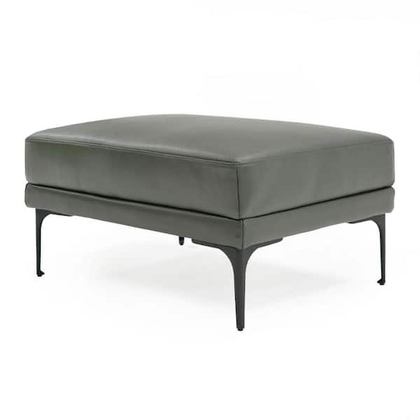 Benjara Gray Leather Rectangle Accent Ottoman
