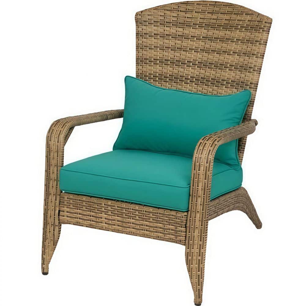 Outdoor PE Wicker Lounge Chair with Removable Washable Sky Blue Cushion, 265 LBS Steel Frame Adirondack Patio Chair price history on PriceWatchPro