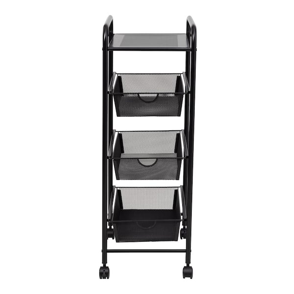 Huluwat 3-Tier Metal Storage Rolling Utility Cart with Wheels and Handle in Black