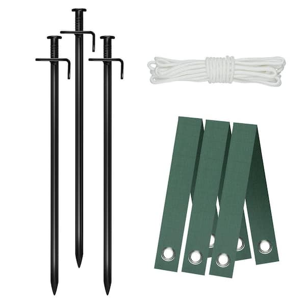 Heavy Duty Steel Tree Stake Kits, 11.8 in. Tree Stakes and 31.2 ft. Rope for Staking Anchoring, Green (3-Pack)