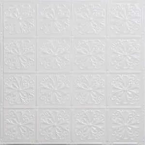 Pattern #27 in Bright White Satin 2 ft. x 2 ft. Nail Up Tin Ceiling Tile (20 sq. ft./Case)