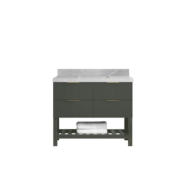 Willow Collections Catalina 42 in. Single Sink Freestanding Pewter Green Bath Vanity with Pearl Gray Qt. Top Unassembled