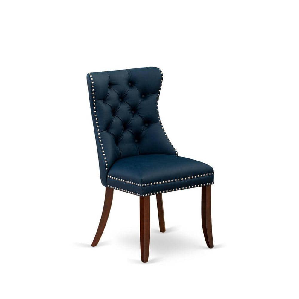 Mahogany 5-Piece Dining Set with Navy Blue Faux Leather Chairs