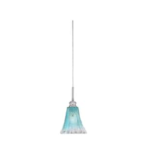 Albany 60-Watt 1-Light Brushed Nickel Pendant Mini Pendant Light Fluted Teal Crystal Glass and Light Bulb Not Included