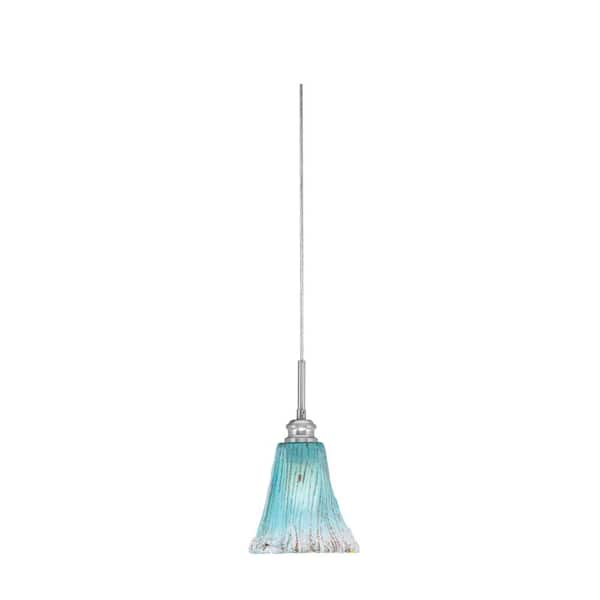 Unbranded Albany 60-Watt 1-Light Brushed Nickel Pendant Mini Pendant Light Fluted Teal Crystal Glass and Light Bulb Not Included