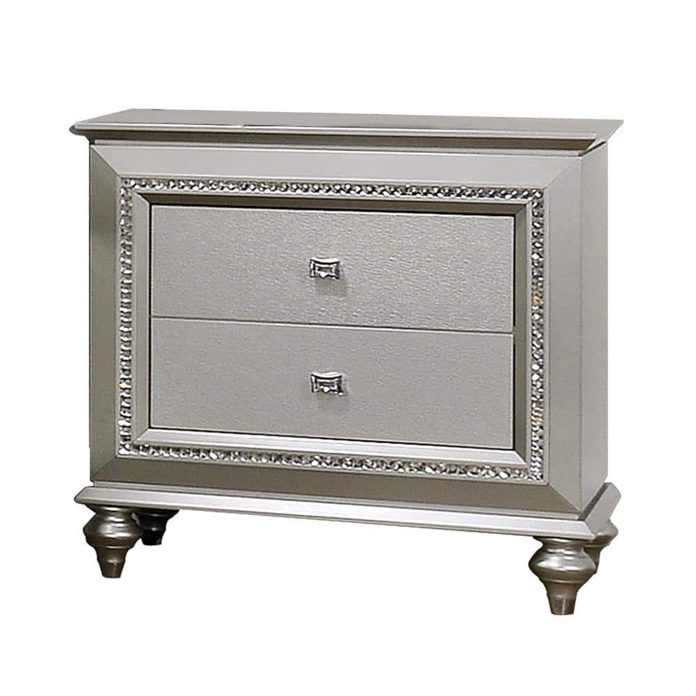 Kaitlyn Champagne Glam 2-Drawer Nightstand with Crystal Trim