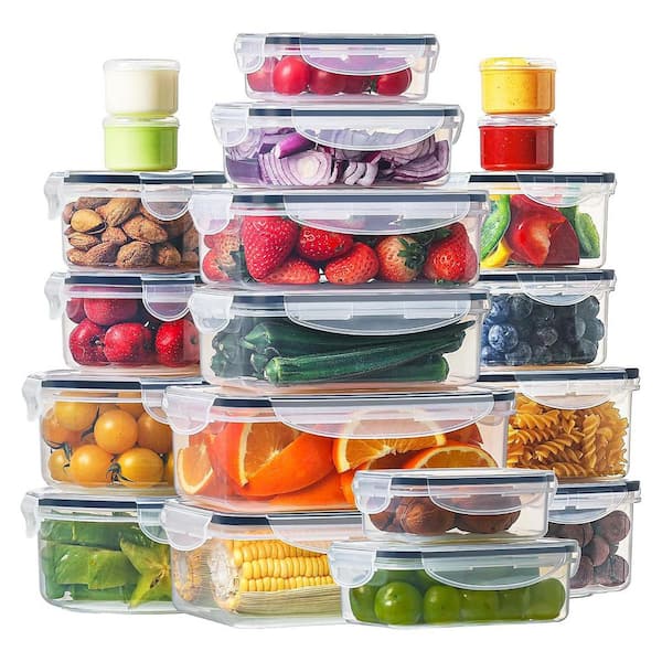 20-Packs Food Storage Containers Set with Snap Lids BPA-Free Plastic Lunch Bento Box Black