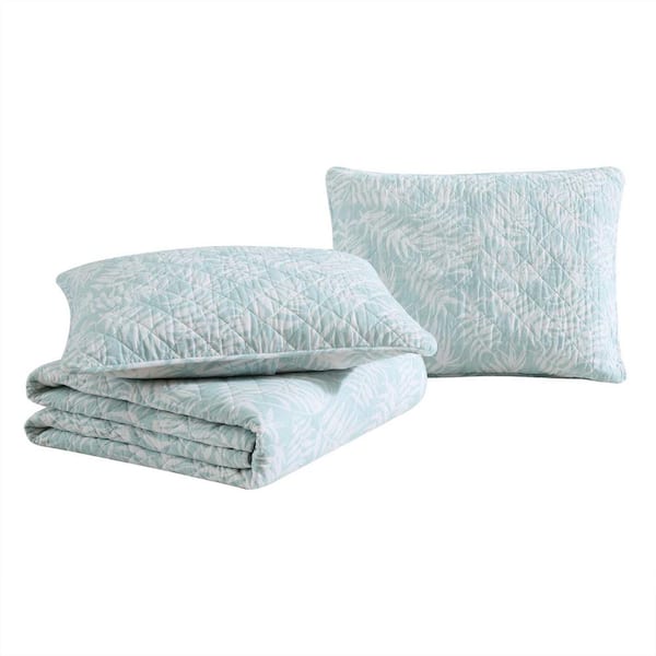 Art Of Palms Blue 2-Piece Twin Cotton Quilt-Sham Set