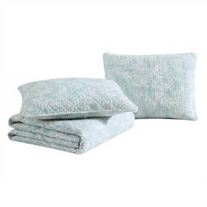 Art Of Palms Blue 3-Piece Full/Queen Cotton Quilt-Sham Set