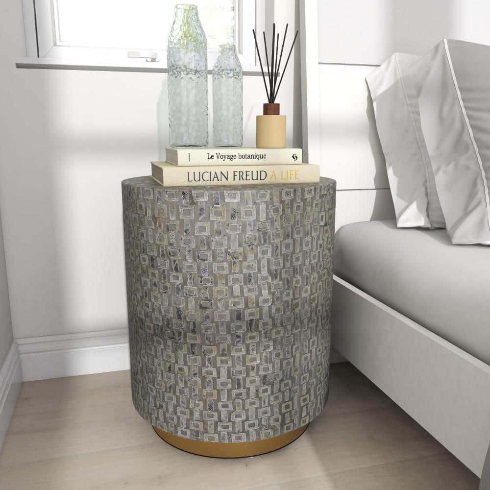 18 in. Gray Large Round Wood End Table with Gold Base - thumbnail 10