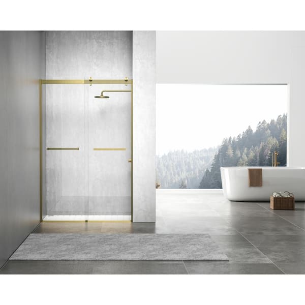 Frameless Sliding Shower Door in Brushed Gold with Clear Glass ...