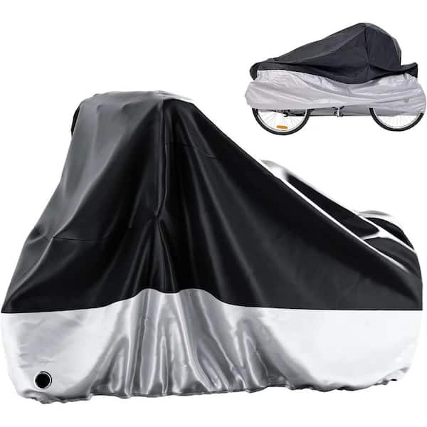BOZTIY Adult Tricycle Trike Cover 75 in. L x 30 in. W x 44 in. H with Storage Bag, Bicycle/Motorcycle Storage Cover,White&Black