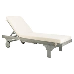 Newport Ash Grey 1-Piece Wood Outdoor Chaise Lounge Chair with White Cushion