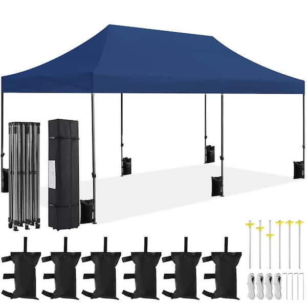 10 x 20 ft. Pop Up Canopy Tent Heavy Duty Canopy with Wheeled Carry Bag, 6-Sandbags and 10-Ground Stakes, Navy Blue