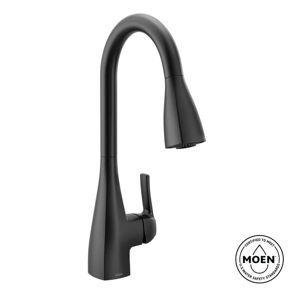 MOEN Kiran Matte Black 17 in. H Pull Down Sprayer Kitchen Faucet