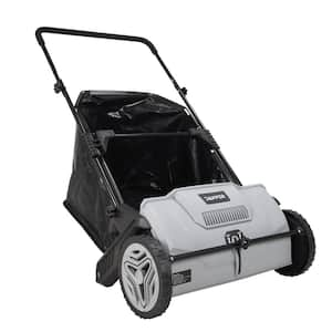 Walk-Behind Outdoor Hand Push lawn Sweeper 3.5 cu. ft. Hopper Bag and 21 in. Sweeping Width in Gray