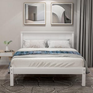 Twin Size Wood Platform Bed Frame with Headboard, White Platform Bed, Wood Slat Support, No Box Spring Needed