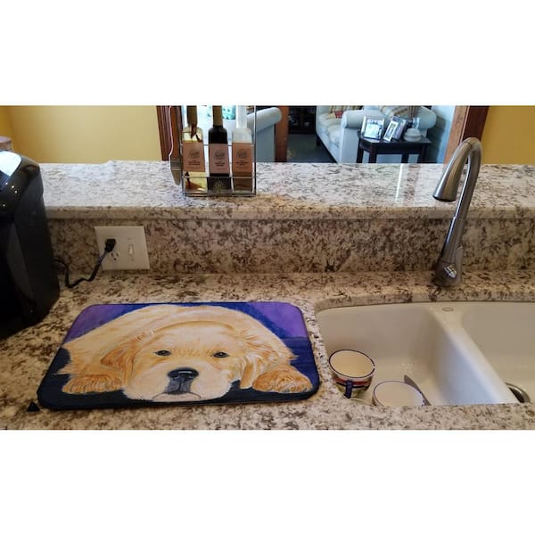 Caroline's Treasures 14 in. x 21 in. Multicolor Golden Retriever Dish Drying Mat