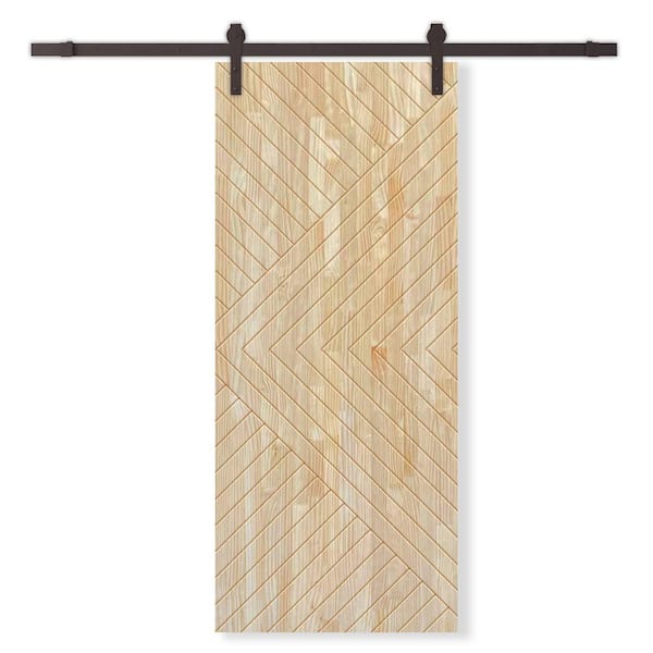 CALHOME 42 in. x 96 in. Natural Pine Wood Unfinished Interior Sliding Barn Door with Hardware Kit