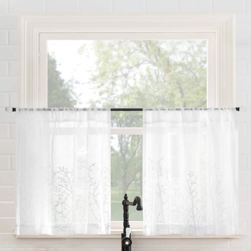Madeira Embroidered Floral White 26 in. W x 36 in. L Rod Pocket Sheer Curtain Tier Pair for Kitchens (Set of 2) price history on PriceWatchPro
