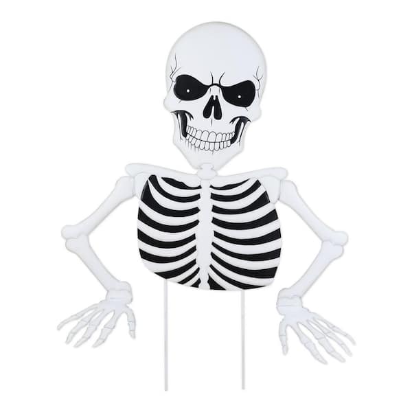 Glitzhome 35.75 in. H Halloween Lighted Metal Ground Breaking Skeleton ...