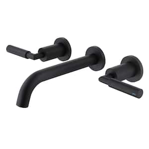 Double Handle Wall Mounted Bathroom Sink Faucet With Pop-up Drain Assembly in Matte Black