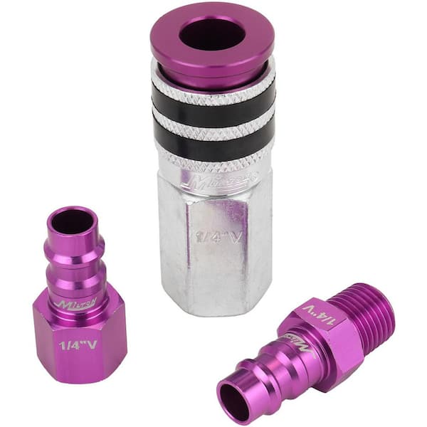 ColorFit Coupler and Plug Kit, with Rubber Safety Bumper-(V-Style, Purple)-1/4 in. NPT, (3-Piece) High Flow Pro