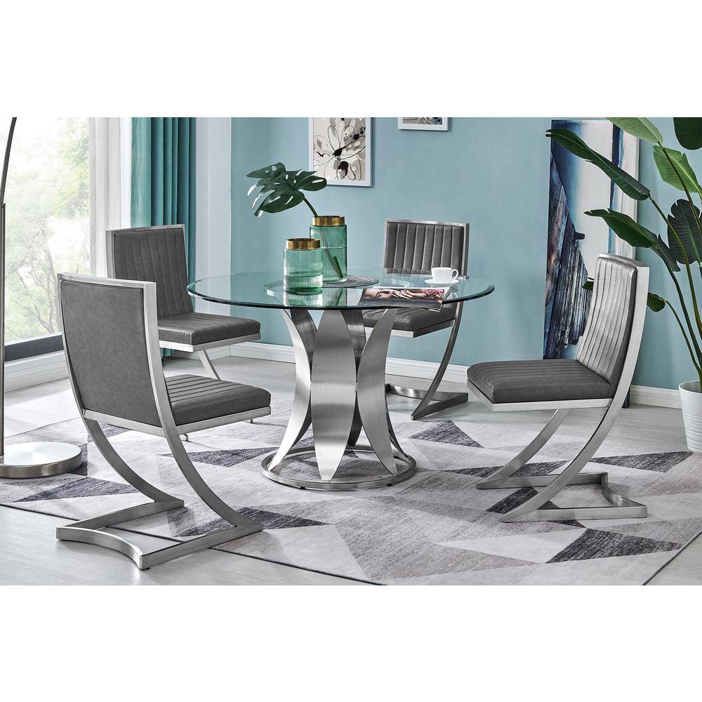 Petal Round Silver Glass and Stainless Steel Dining Table