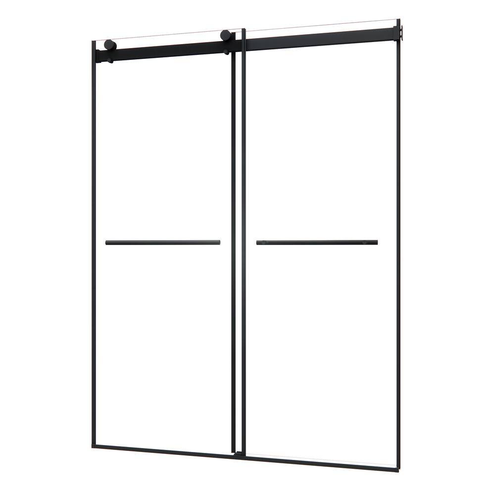 Belizzi 56" Matte Black Frameless Shower Door with Clear Glass