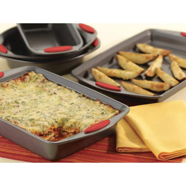 Rachael Ray Nonstick Bakeware Set with Grips, Nonstick Cookie Sheets /  Baking Sheets - 3 Piece, Gray with Sea Salt Gray Grips