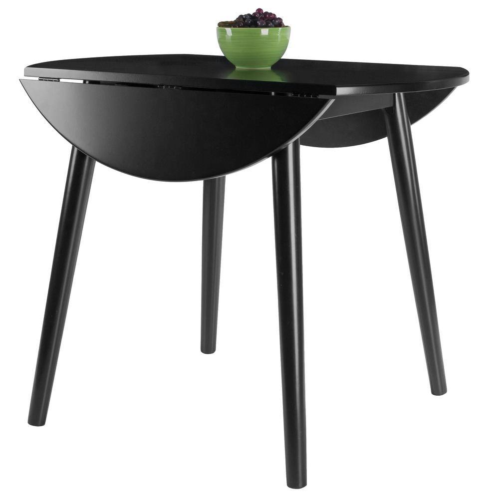 Mid-Century Modern Moreno Black Wood 36" Round Extendable Dining Table