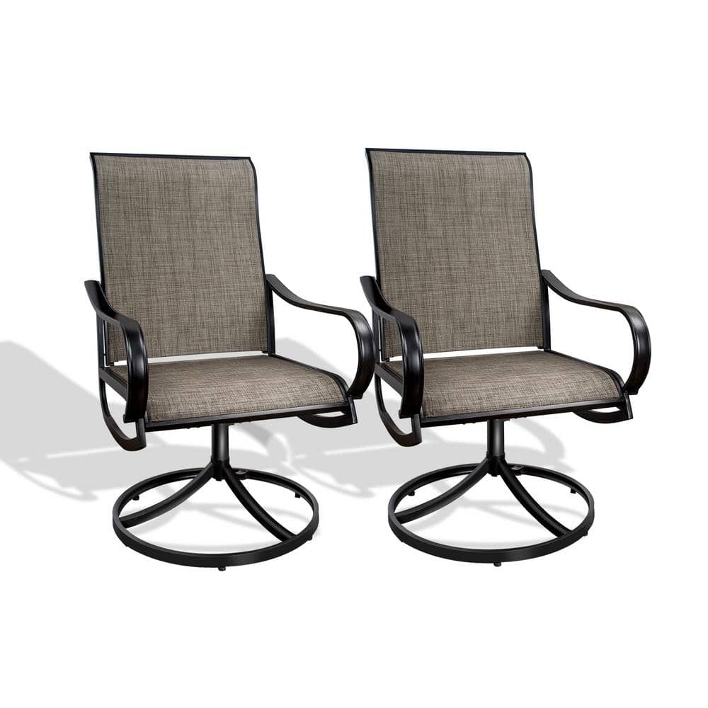Swivel Ergonomic Metal Outdoor Patio Dining Chair in Taupe with Arms (2-Pac