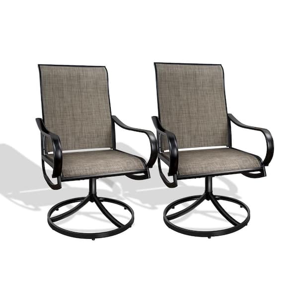 Unbranded Swivel Ergonomic Metal Outdoor Patio Dining Chair in Taupe with Arms (2-Pack)