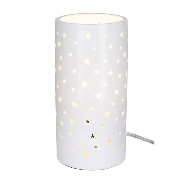 10 in. White Indoor Ceramic Up Light with White Cut Out Pattern Shade