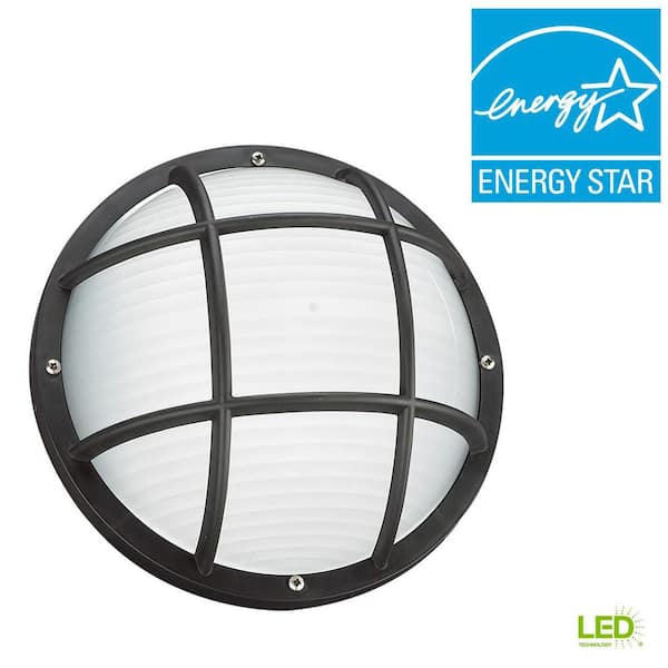 Generation Lighting - Bayside Collection Black 1-Light Outdoor 6 in. Bulkhead with Frosted Diffuser and LED Bulb