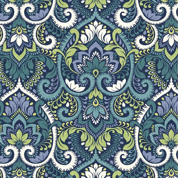 21 in. x 72 in. Outdoor Chaise Lounge Cushion in Sapphire Aurora Blue Damask