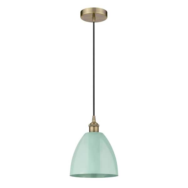Innovations Plymouth Dome 100-Watt 1-Light Antique Brass Standard Mini Pendant Light with Metal Shade