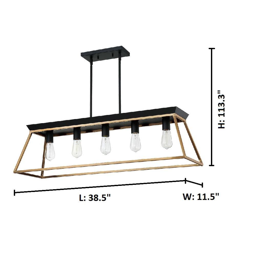 Paulino Modern 5-Light Island Pendant in Brushed Gold and Matte Black