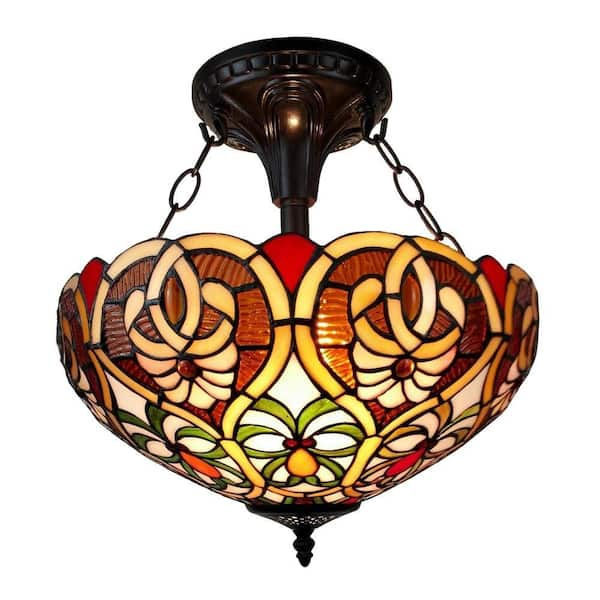 Amora Lighting Tiffany Style 2-Light Royal Pendant Ceiling Fixture, 16.5 in.