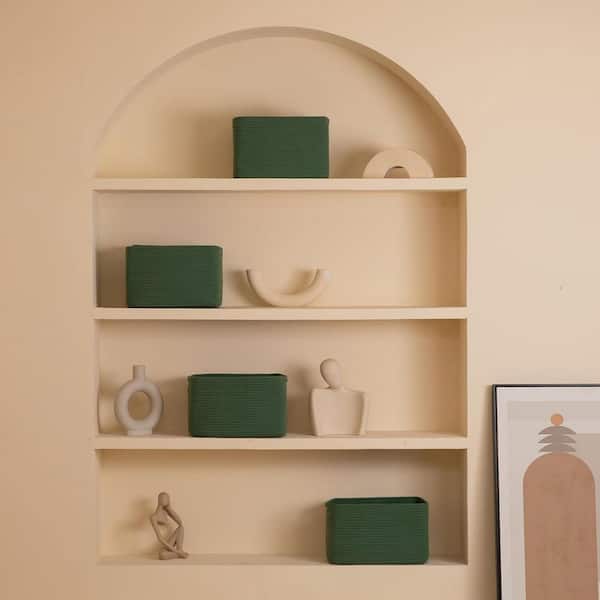 Unbranded Green 9 in. x 7.8 in. Cotton Decorative Basket with Handles Set of 4