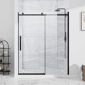 Obsidian 48 in. W x 74 in. H Single Sliding Frameless Shower Door in Matt Black with Clear 5/16 in. Glass