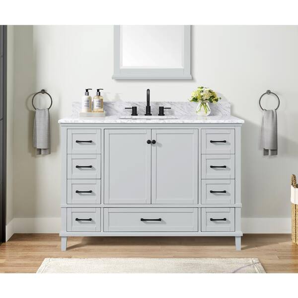 Home Decorators Collection Merryfield 43 in. W x 22 in. D x 35 in. H Freestanding Bath Vanity in Dark Blue-Gray with Carrara White Marble Top