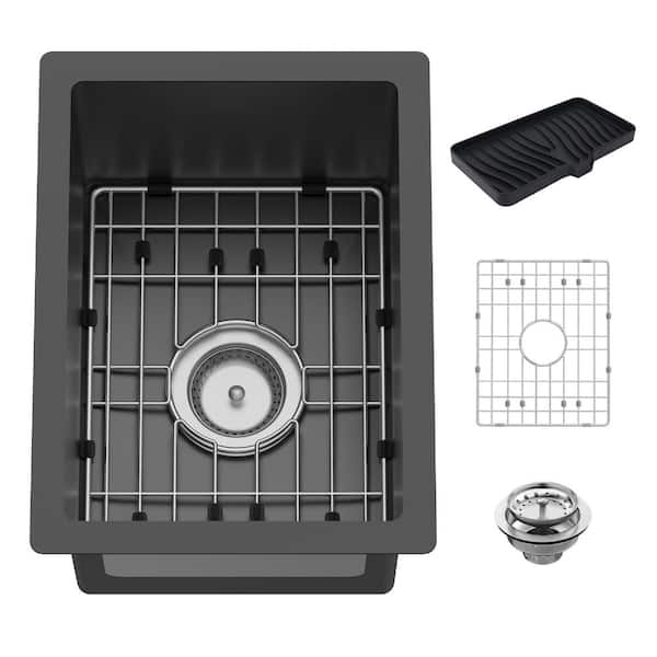 12 in. Drop In Single Bowl Stainless Steel Bar and Kitchen Sink with Bottom Grid and Drain Assembly
