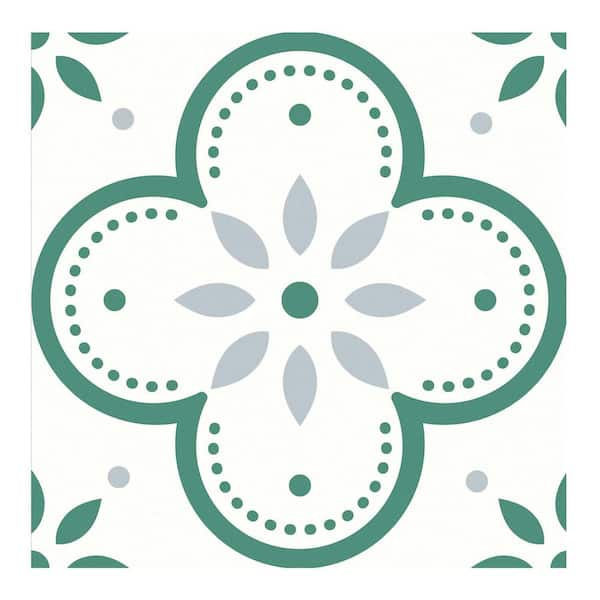 Vsmile Floral Peel and Stick Wall Tiles, 8 in. x 8 in. PVC Wall Backsplash, Light Green (10-Pack, Cover 4.36 sq. ft.)
