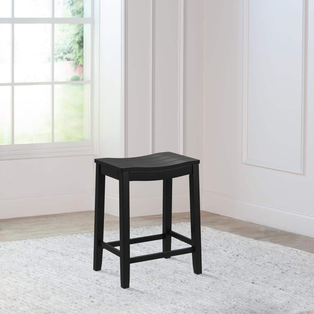 Black Wood Backless Saddle Counter Stool