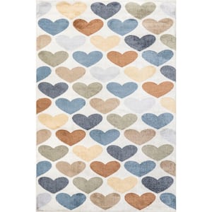 Neive Colorful Hearts Machine Washable Multicolor 5 ft. x 8 ft. Modern Area Rug