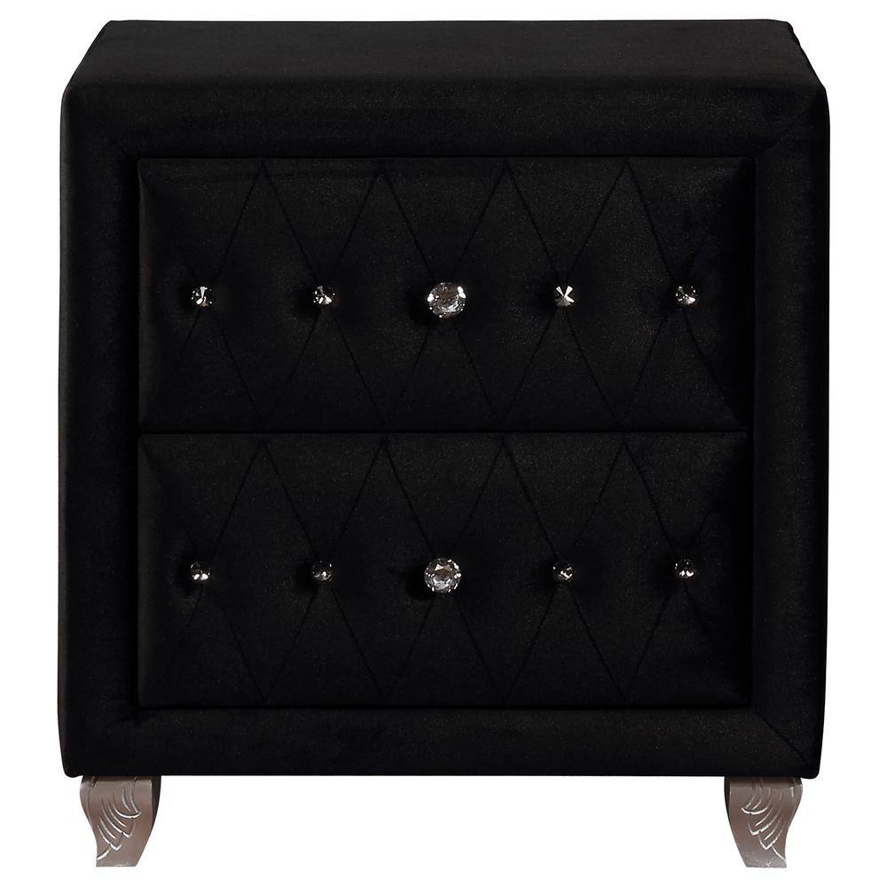 Deanna Black Velvet 2-Drawer Nightstand with Crystal Knobs