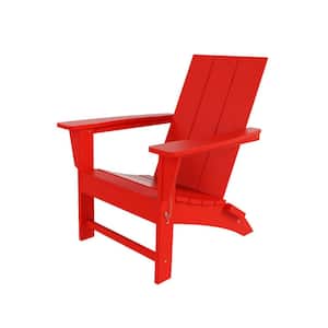 Shoreside Outdoor Patio Fade Proof Modern Folding Plastic Adirondack Chair in Red
