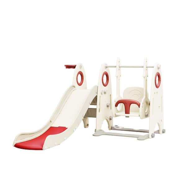 Bon Furni Red 4-in-1 Toddler Climber Slide Playset with Basketball Hoop